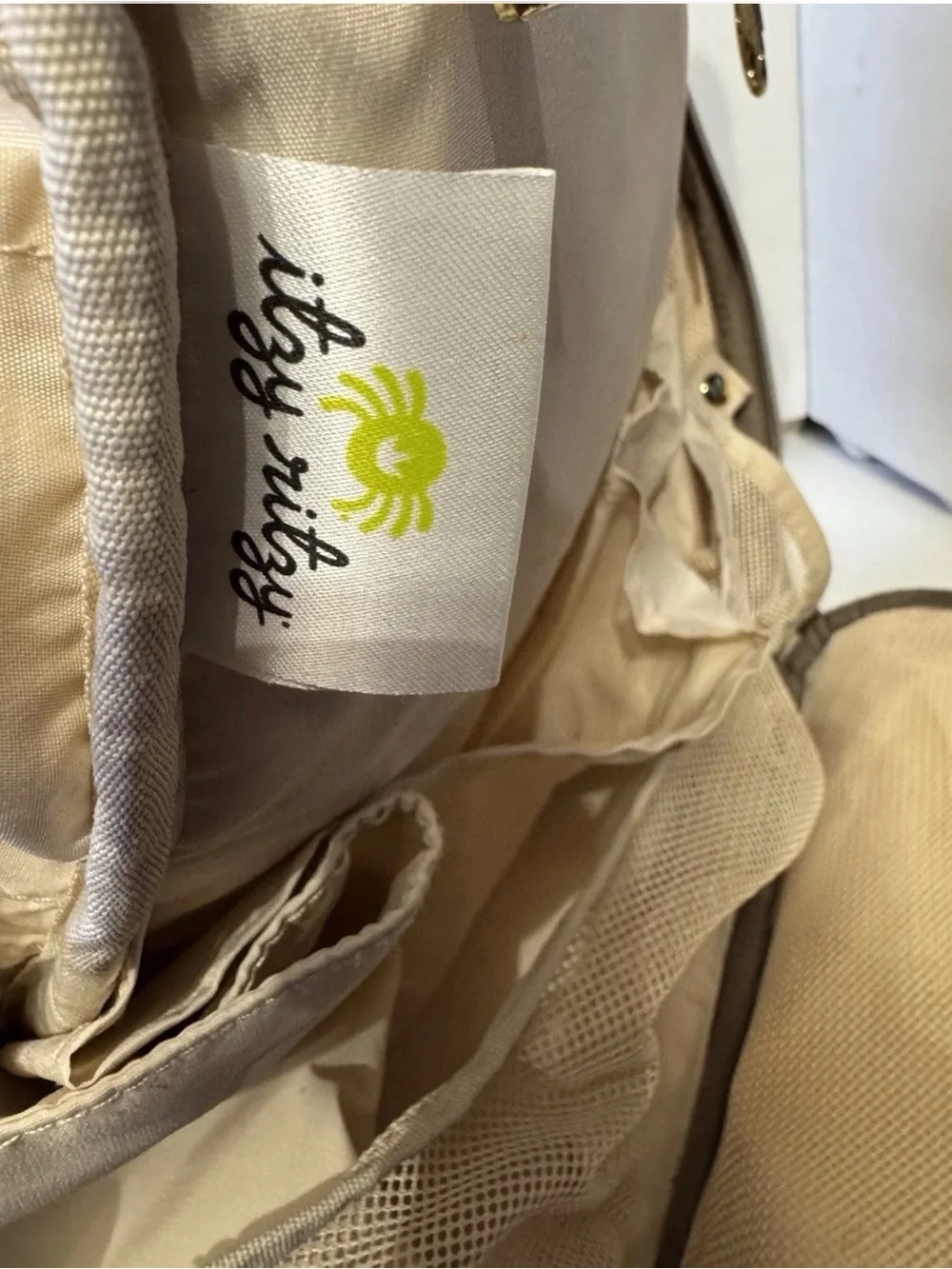 Itzy Ritzy Beige & Brown Herringbone Diaper Backpack with Tassel